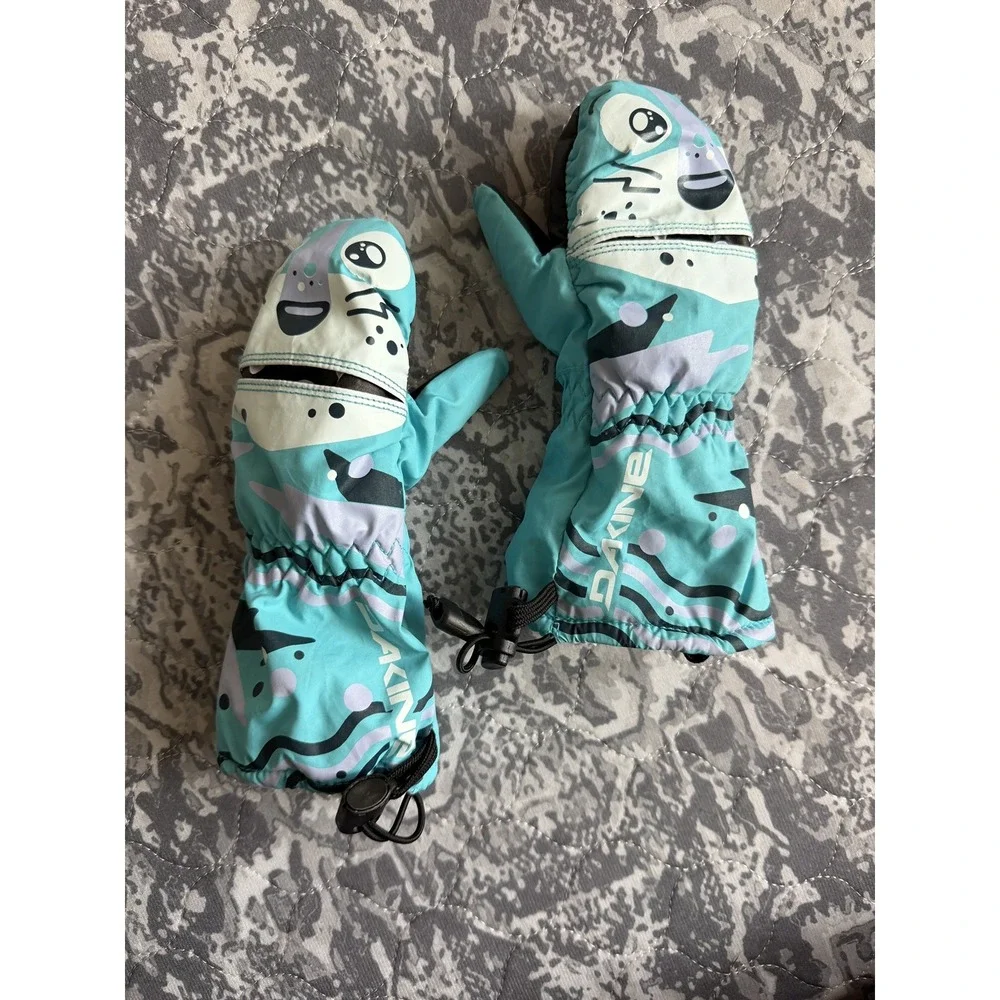 Dakine Toddler Brat Mittens Teal Turquoise Animal Monster Face Snow Mitts Size S